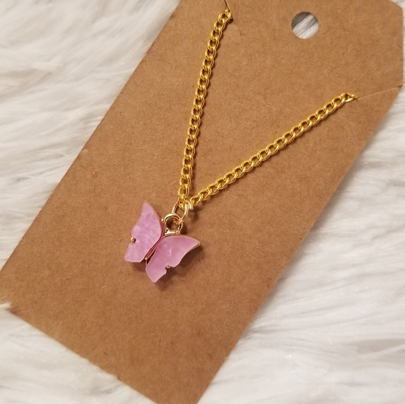 Pink Butterfly Necklace 18inches - Picture 3 of 16